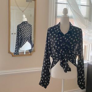 Olsenboye Button Down Bird Print Blouse